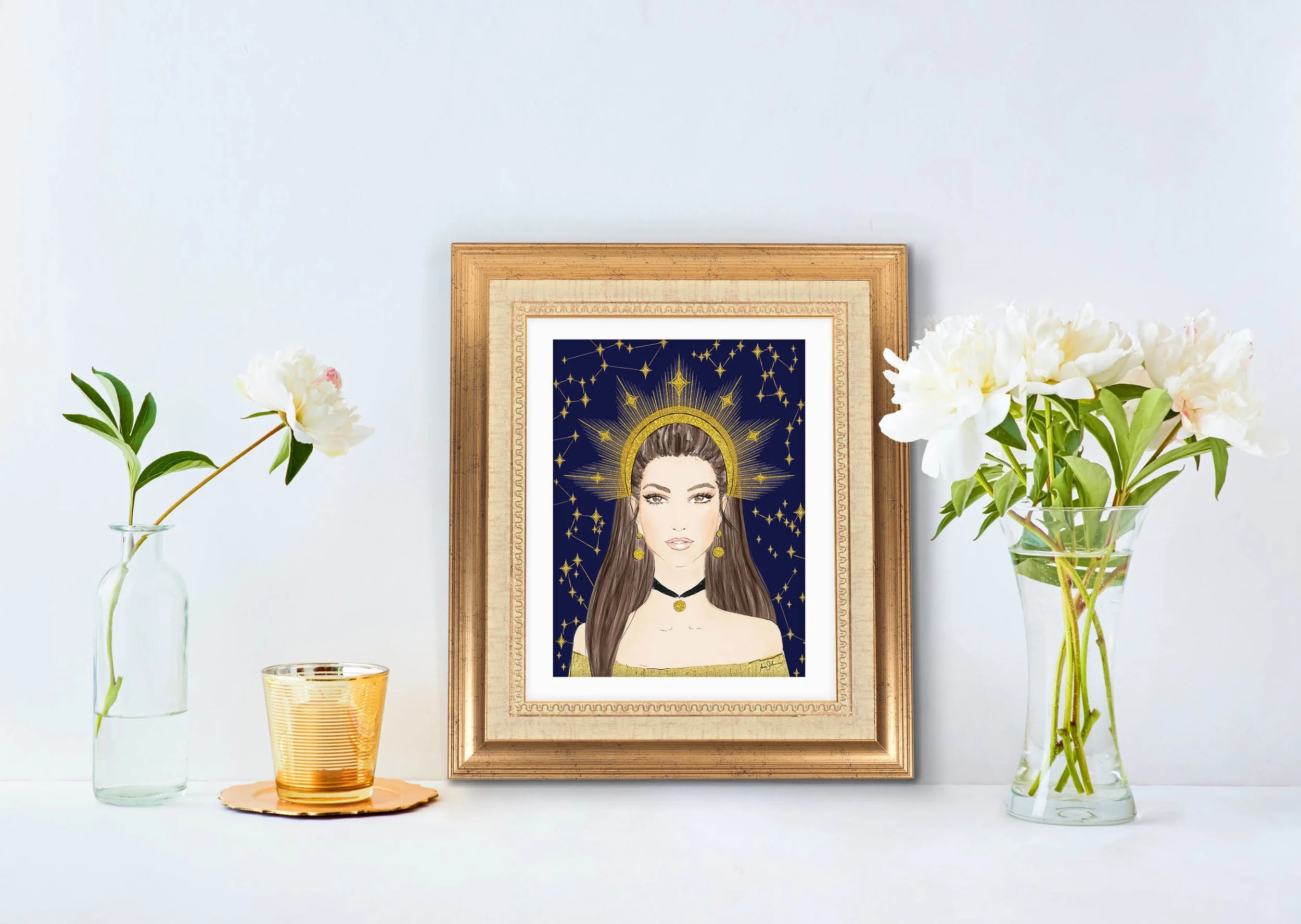 Starry Queen with Constellations No1 | Star Signs | Art Print