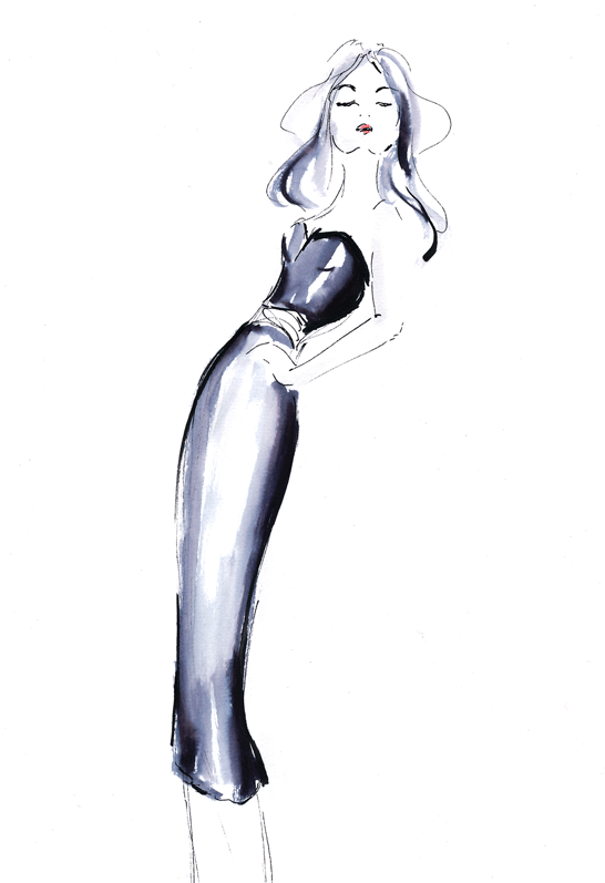 Fashion illustration with a unique Dior Runway Look – drawn by Anna Schwarzer for Maison Dior.