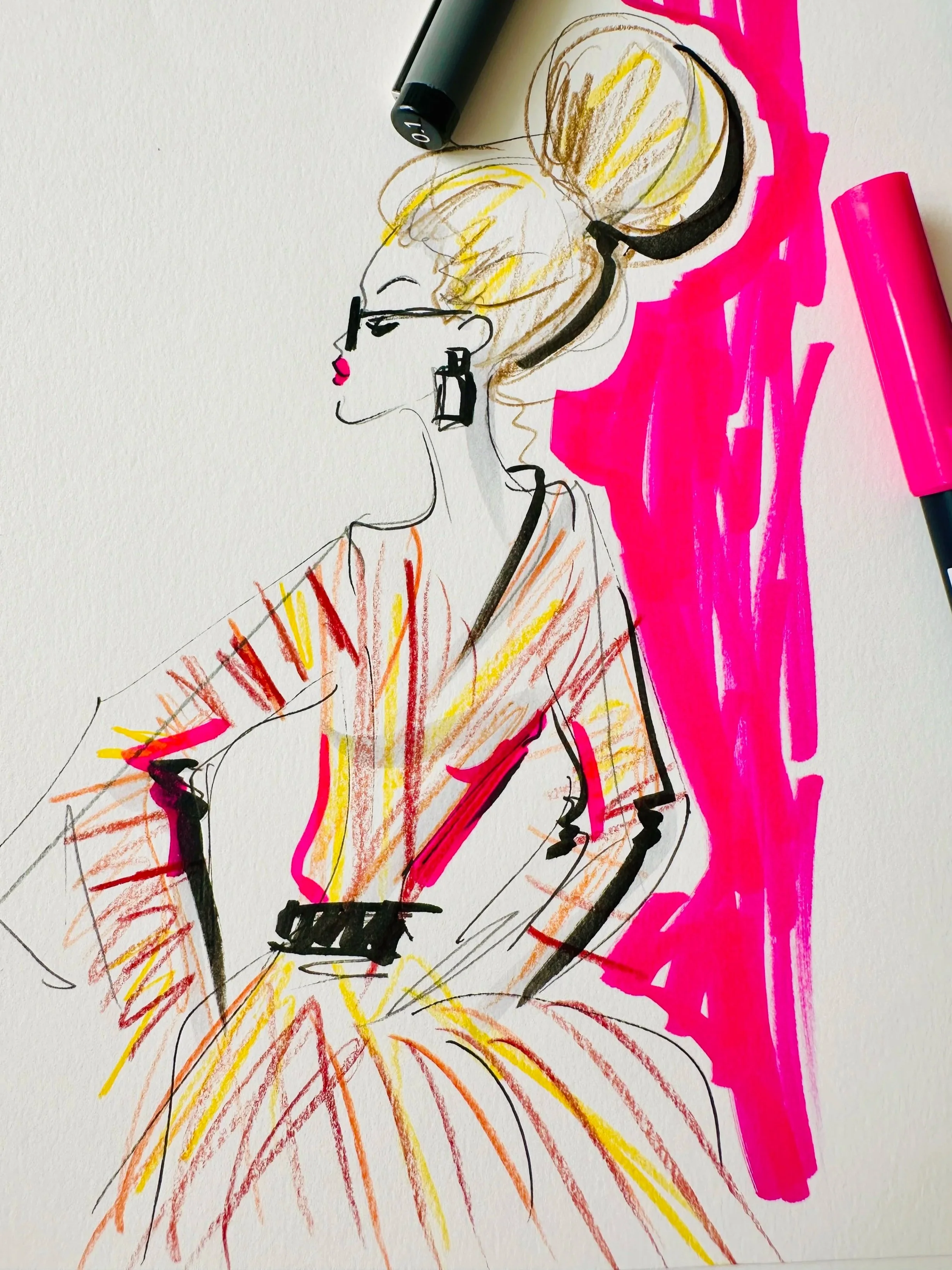 Fashion Girl Sketch Event, Karikatur, Blonde Woman, Event Zeichnen Anna Schwarzer 