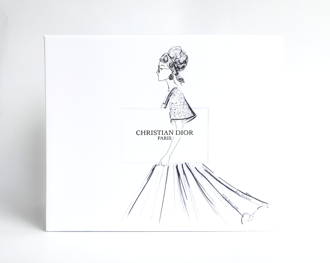 Fashion illustration with a unique Dior Runway Look – drawn by Anna Schwarzer for Maison Dior.