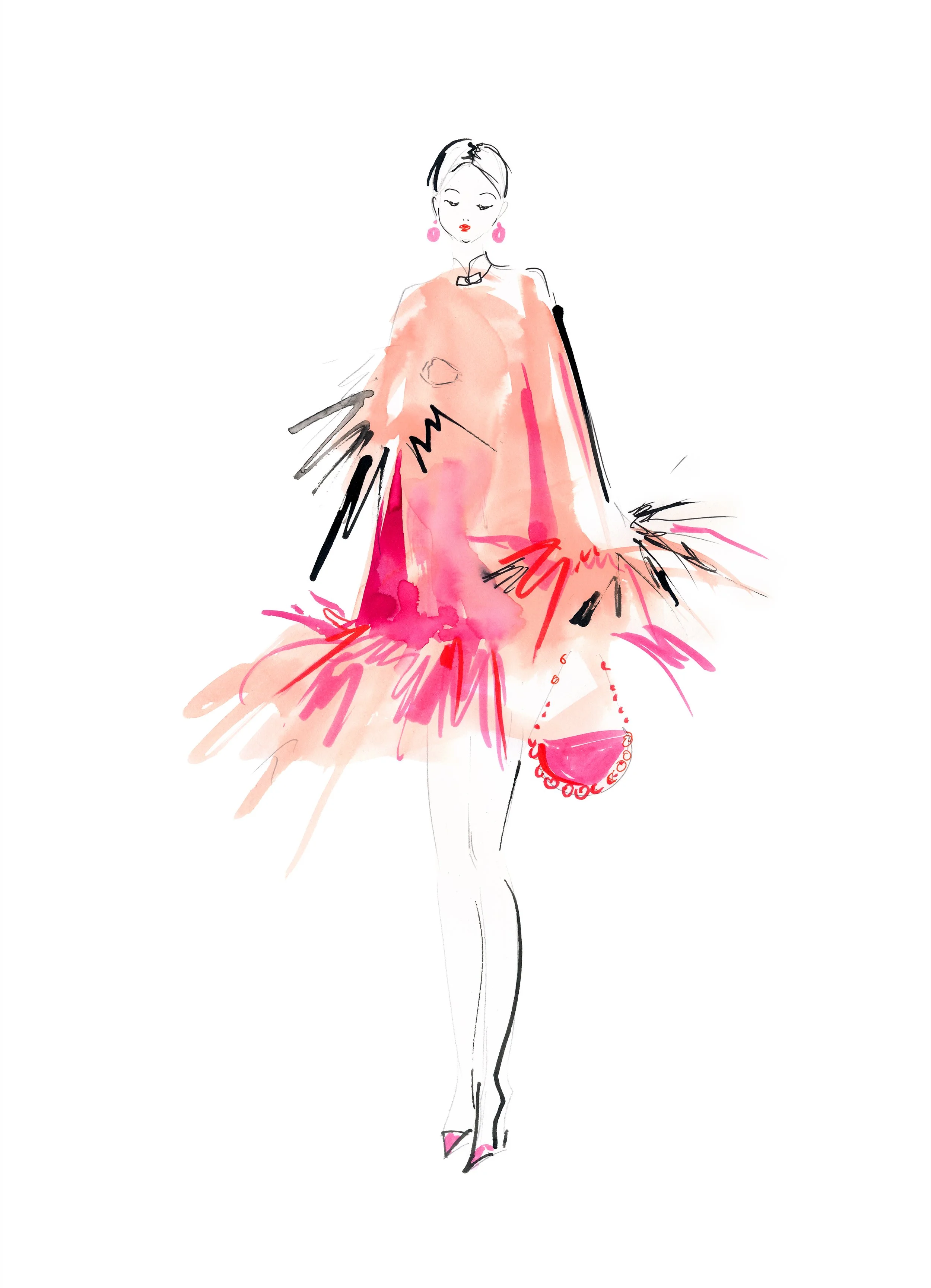Modezeichnung von Event, Karikatur, elegant und pink, Anna Schwarzer 