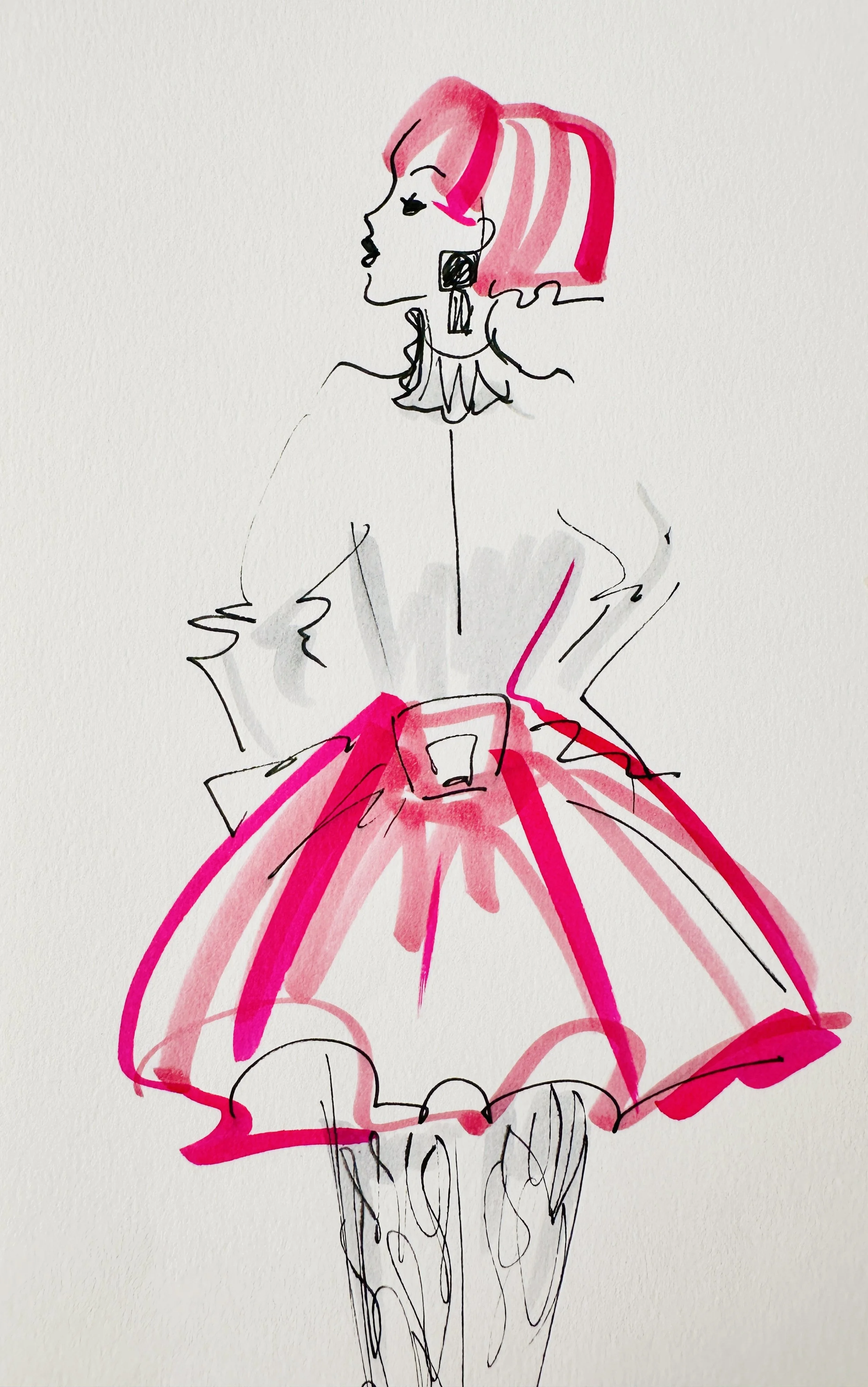 Small Fashion Sketch, Pink as the Event Theme | Live Drawing by Anna Schwarzer 