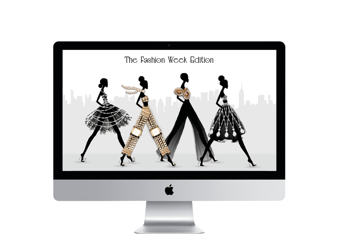 Poster einer fiktiven Fashion Show mit schmuck auf schwarzen Solhouetten von Anna Schwarzer 