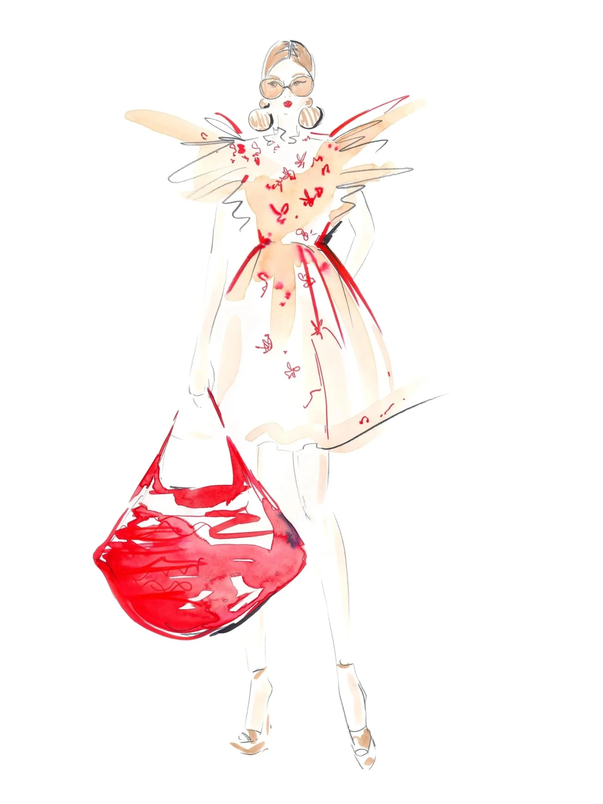 Fashion Sketch Live Drawing by Anna Schwarzer  Watercolor & Mixed Media 