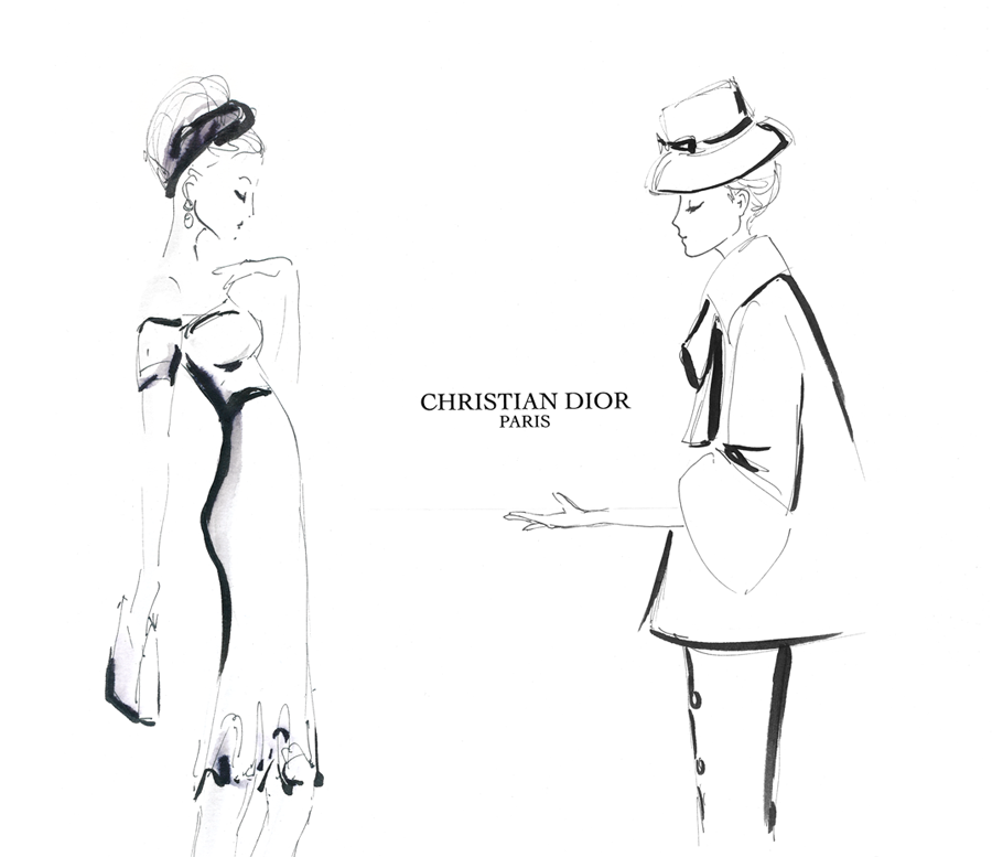 Fashion illustrations with unique Dior Runway Looks – drawn by Anna Schwarzer for Maison Dior.