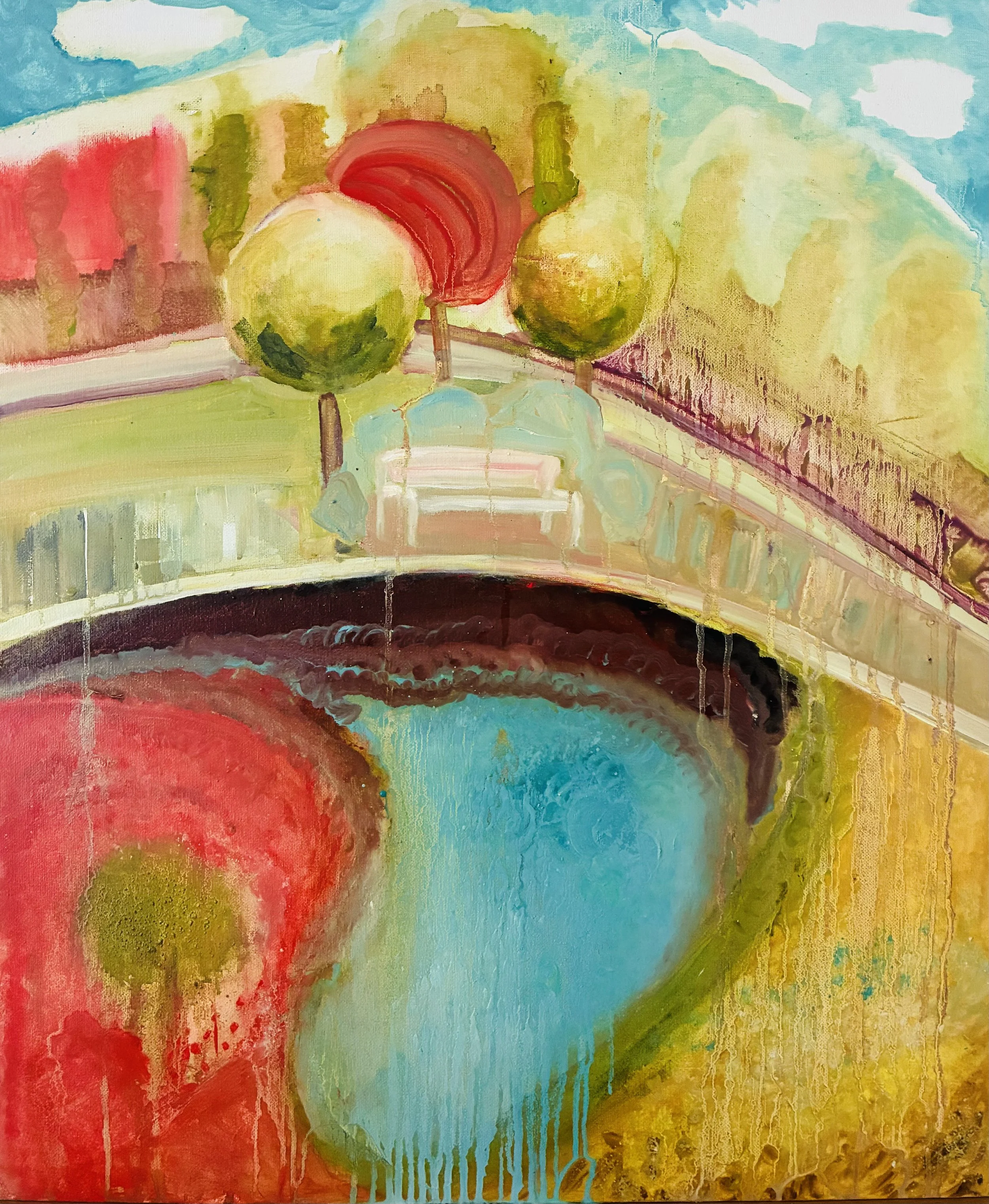 4.6: Garden with a Pond II; Pigments with oil medium on cardboard panel; 60 × 50 cm