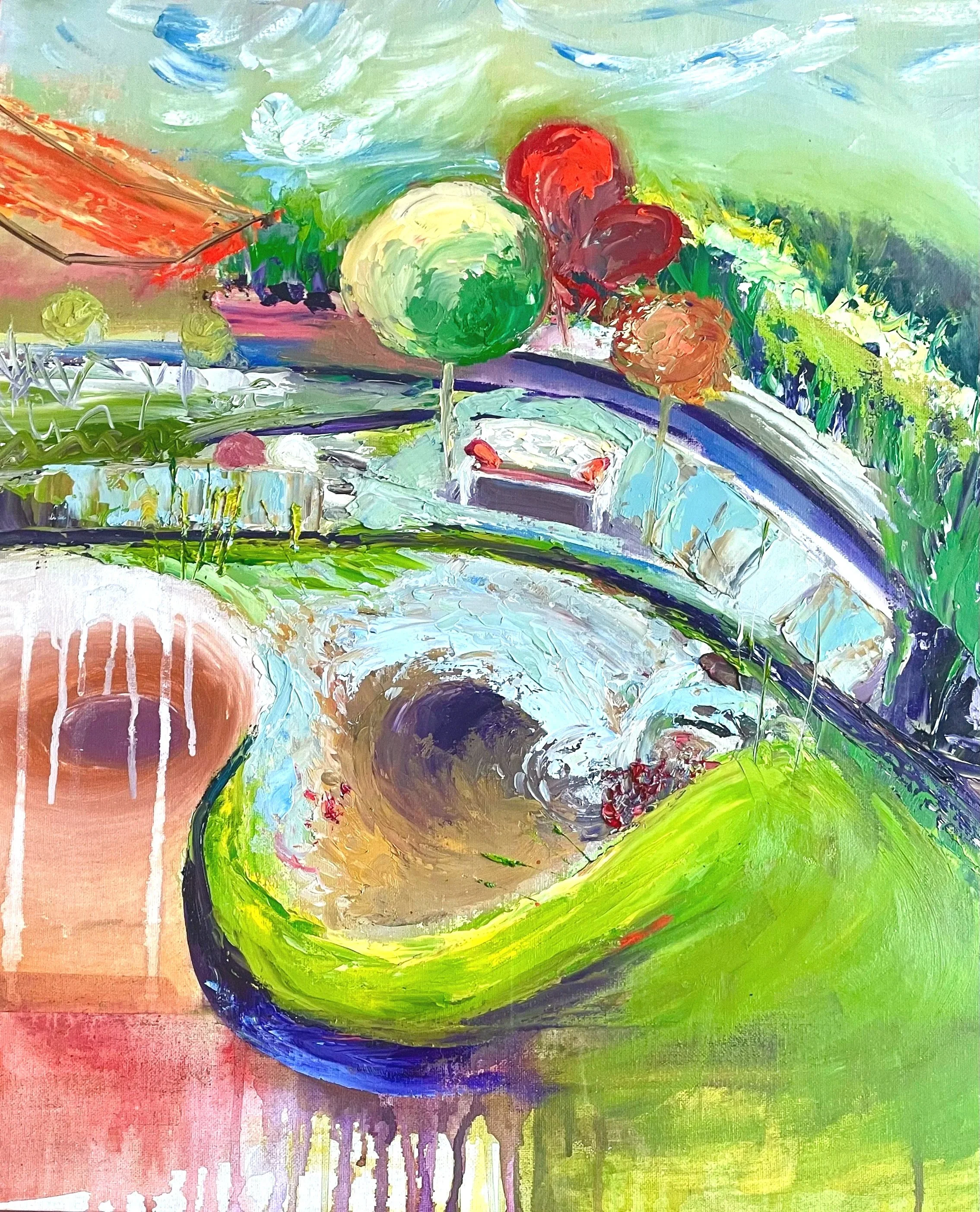 4.7: Garden with a Pond I; Oil on cardboard panel; framed; 60 x 50cm