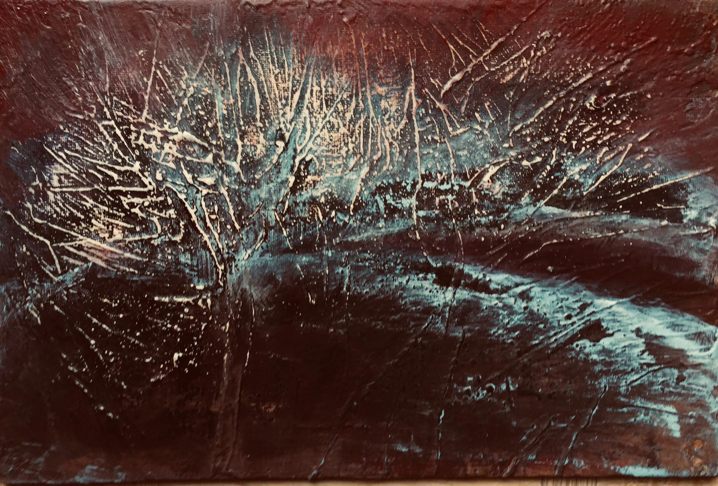 5.6: Winter Night; Pigments with acrylic medium on cardboard; 30 x 40cm