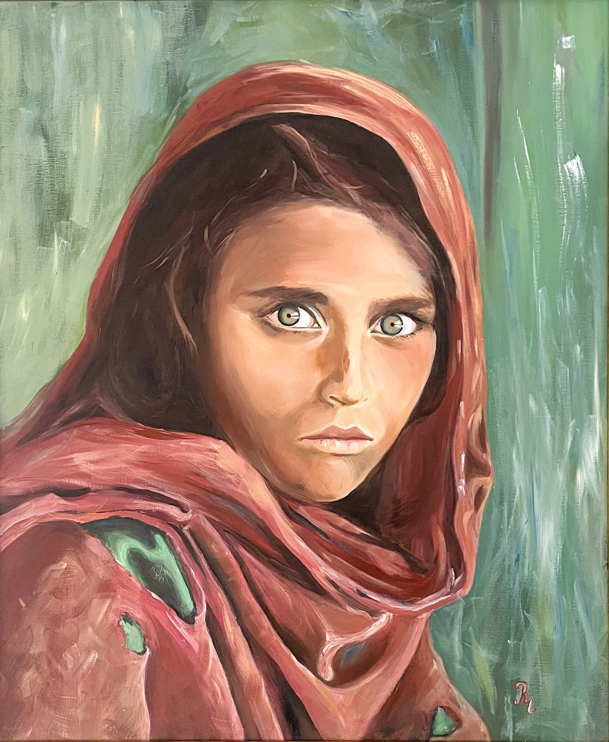 1.10: My Interpretation of Afghan Girl; Oil on canvas; framed; 60 x 50cm
