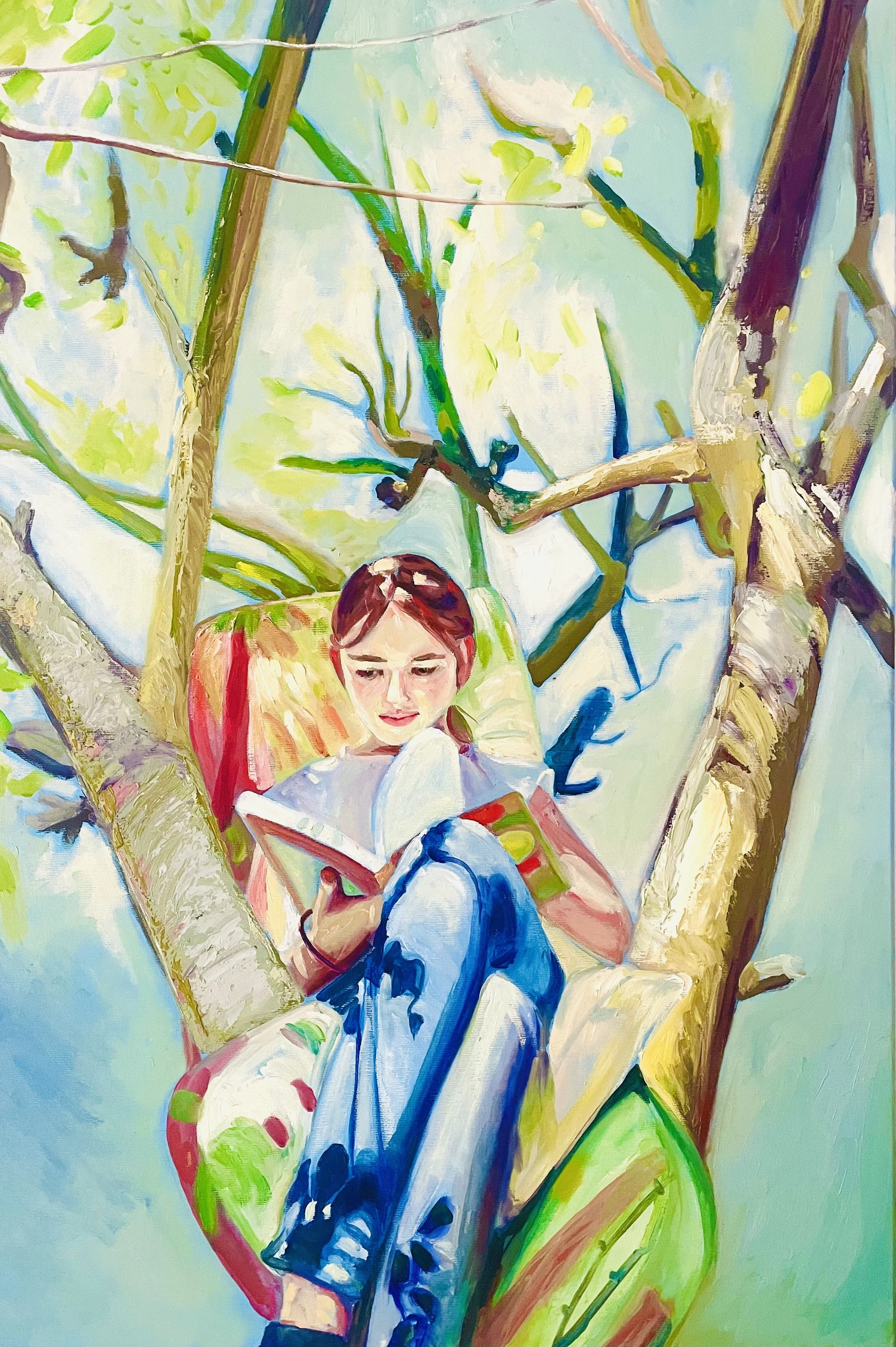 2.16: Joy in the Apple Tree II; Mixed media — acrylic underpainting and oil on canvas; 90 x 60cm