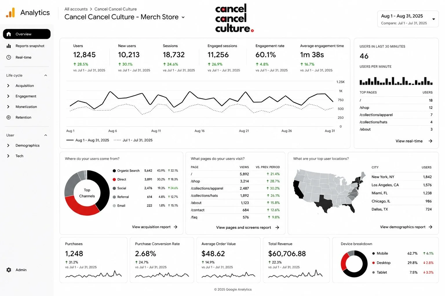 google analytics mock up of cancel cancel culture data
