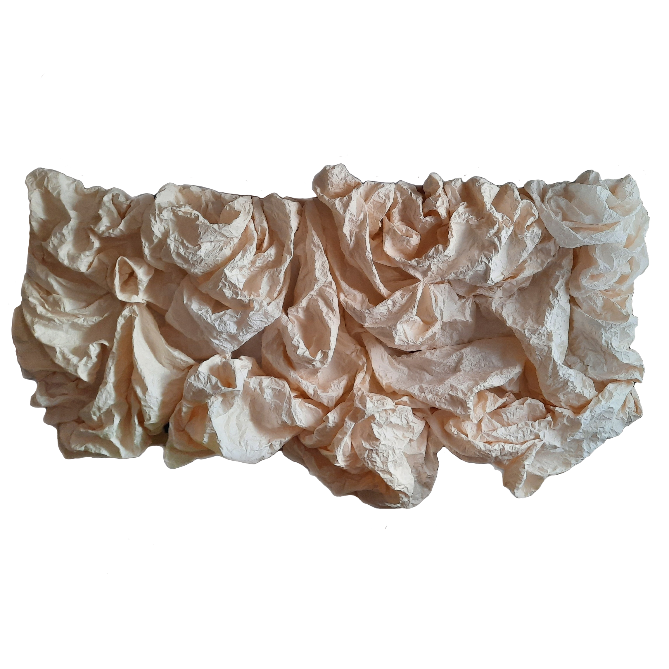 Crumpled beige paper with a rough, textured surface.