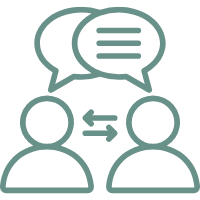 Two people exchanging a conversation, with speech bubbles above their heads.