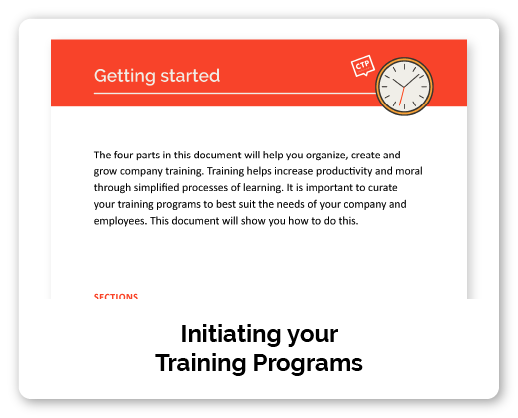 Screenshot of a training document titled 'Getting started' with a clock icon, featuring introductory text and a section heading 'Initiating your Training Programs'.