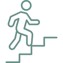 Line drawing of a person running up stairs