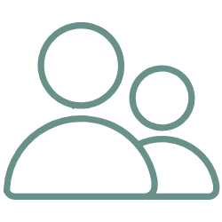 Icon of two overlapping human figures, one larger and one smaller, representing people or a group.