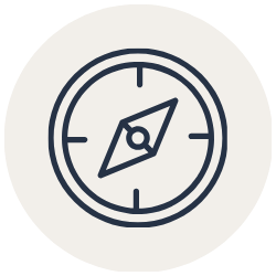 A simple line drawing of a compass with a needle pointing northeast.