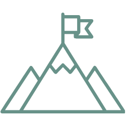 Line drawing of a mountain with a flag at the peak.