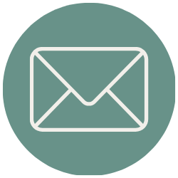 Icon of an envelope on a green circular background, representing email or messaging.