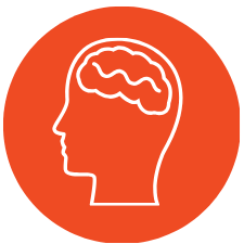 Outline of a human head with a brain inside on an orange background