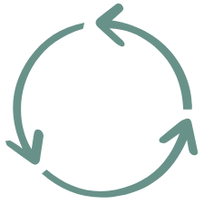 A circular arrow symbol representing recycling or a continuous process.