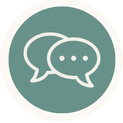 Two speech bubbles overlapping with three dots inside one bubble, representing communication or conversation.