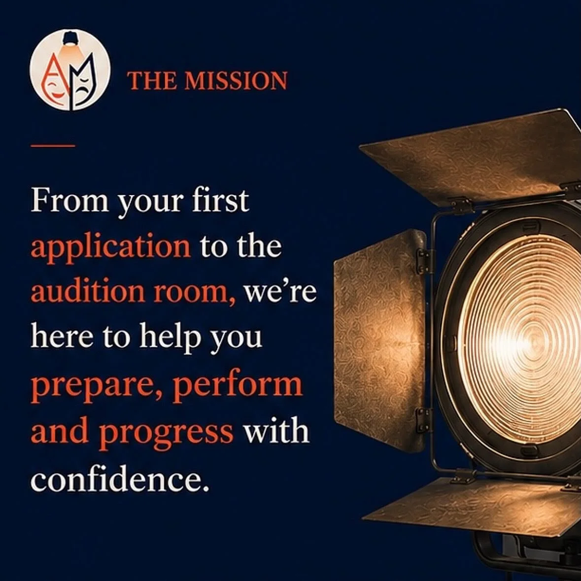 YOUR AUDITION. YOUR MOMENT. OUR MISSION.

From the moment you submit that application to the moment you step into the audition room, The Audition Mission is here to help you navigate the journey to drama school with confidence.

We&rsquo;re here to h