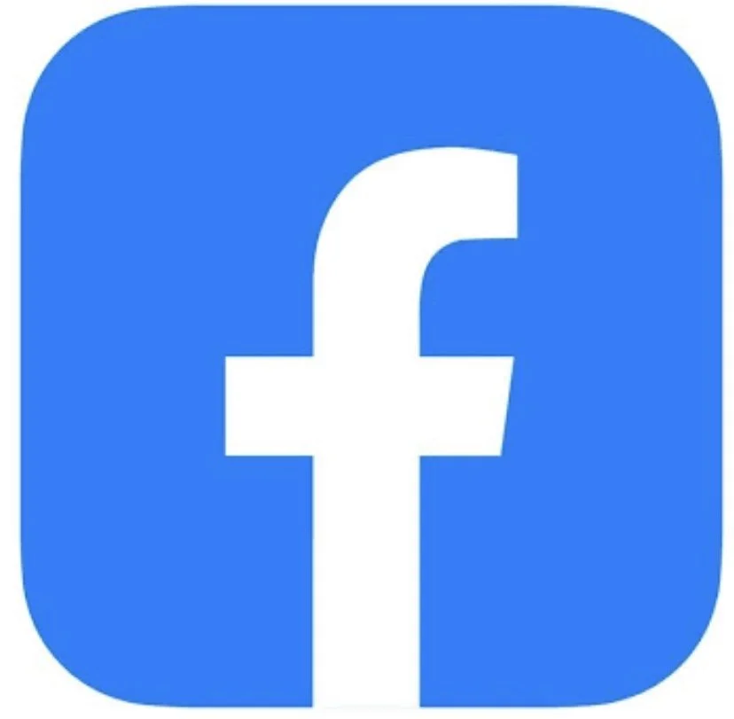 Facebook logo with a blue background and a white lowercase 'f' in the center.