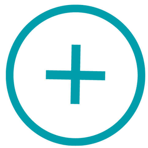 Plus sign inside a circle, indicating medical positivity.