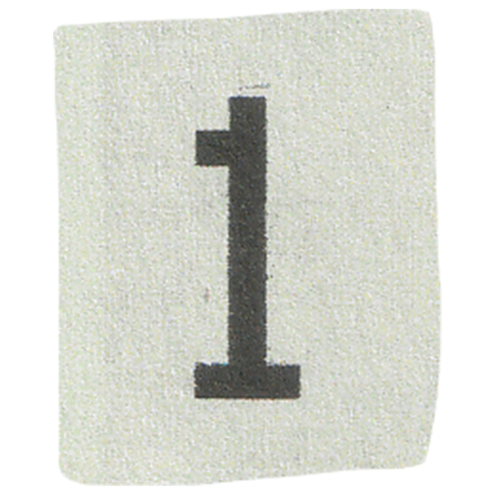 Close-up of a grainy, pixelated black number one printed on a textured white background.