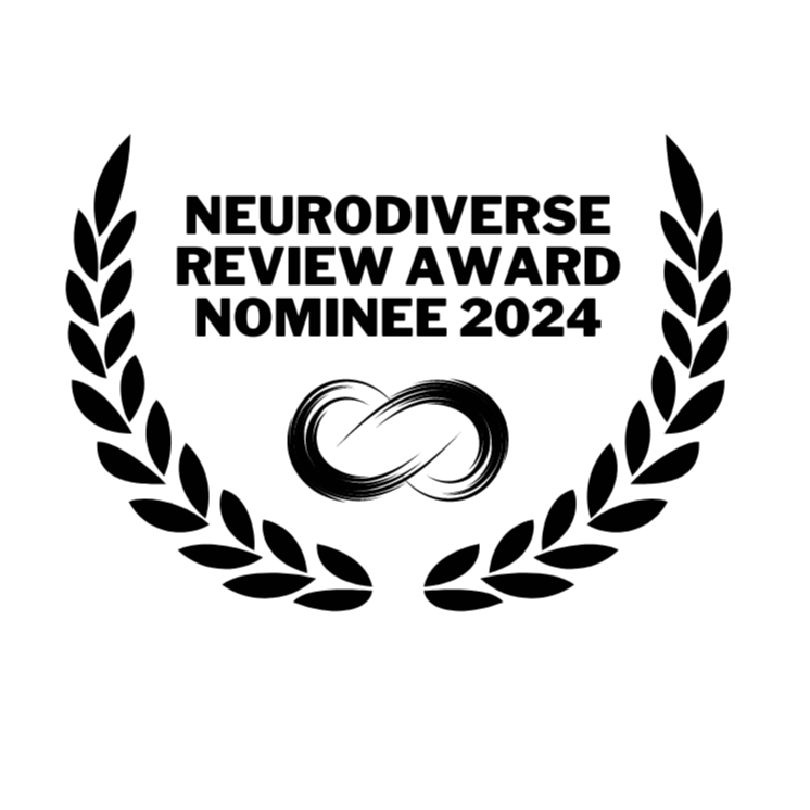 Logo of the Neurodiverse Review Award 2022 with a laurel wreath and infinity symbol.
