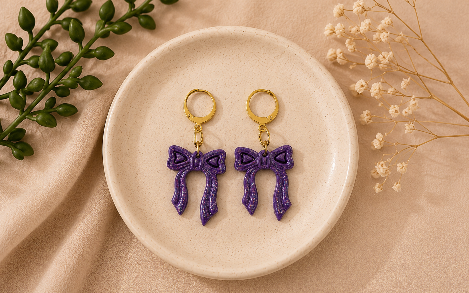 Purple Bow Earrings