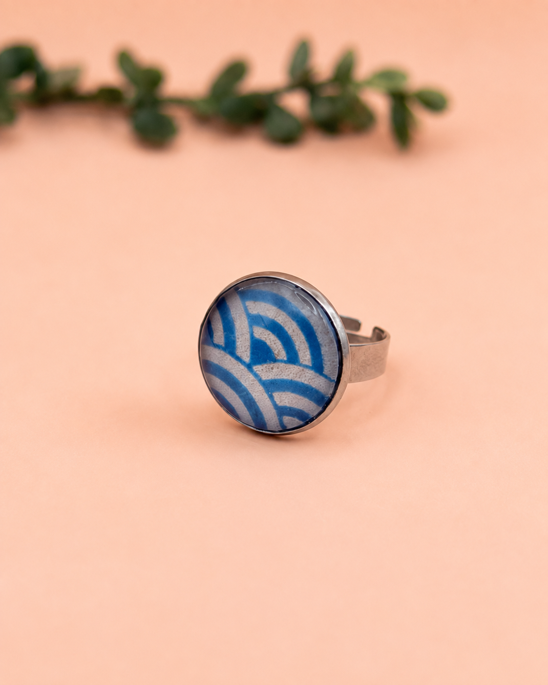 Large Modern Blue Wave Ring