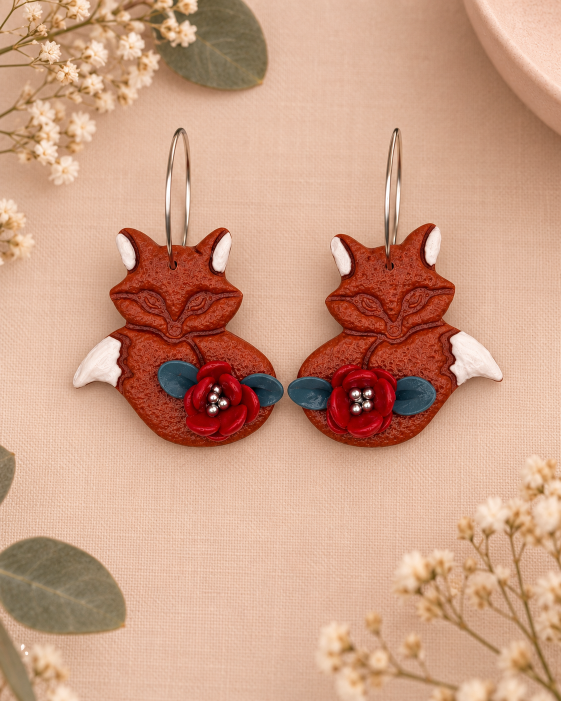 Fox Floral Clay Earrings