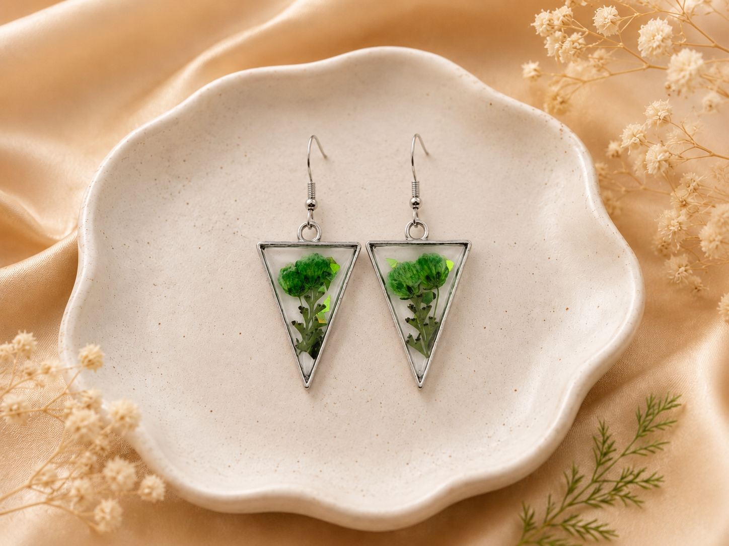 Triangle Botanical Resin Earrings