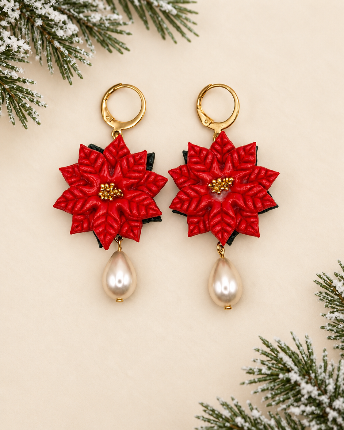 Poinsettia Pearl Drop Earrings