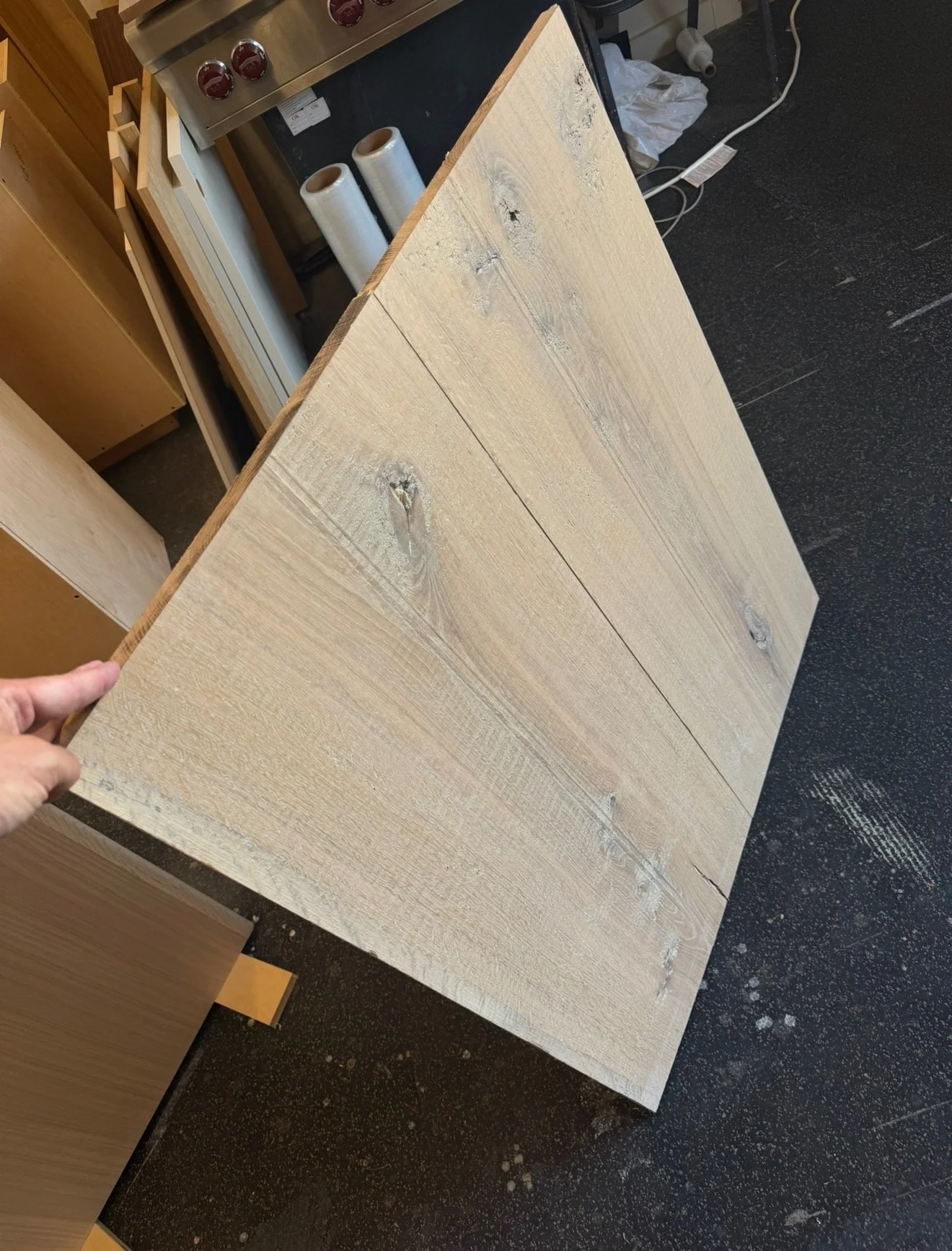 Light natural wood sample for a custom hardwood flooring project.