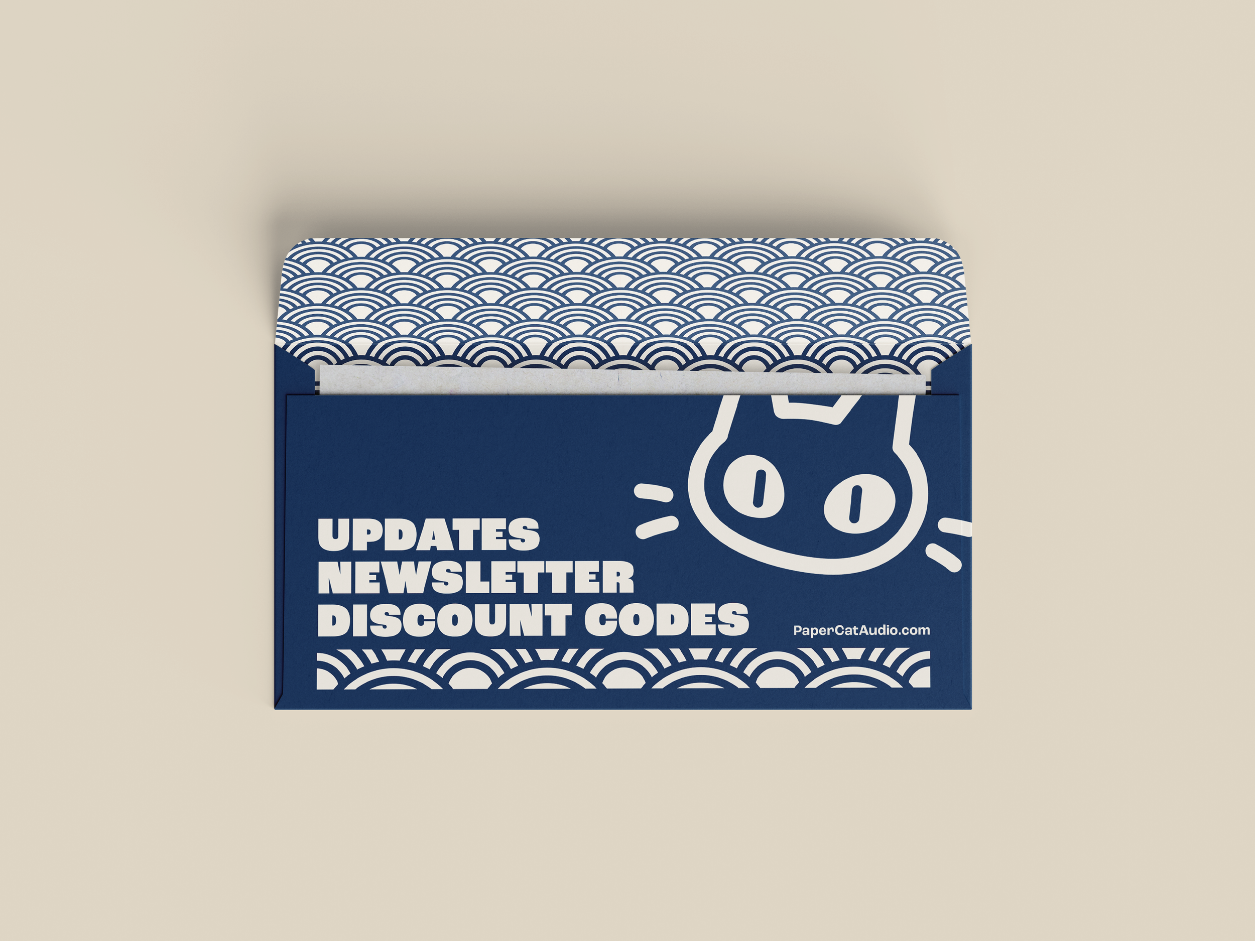 Paper Cat Audio branded envelope for the email newsletter