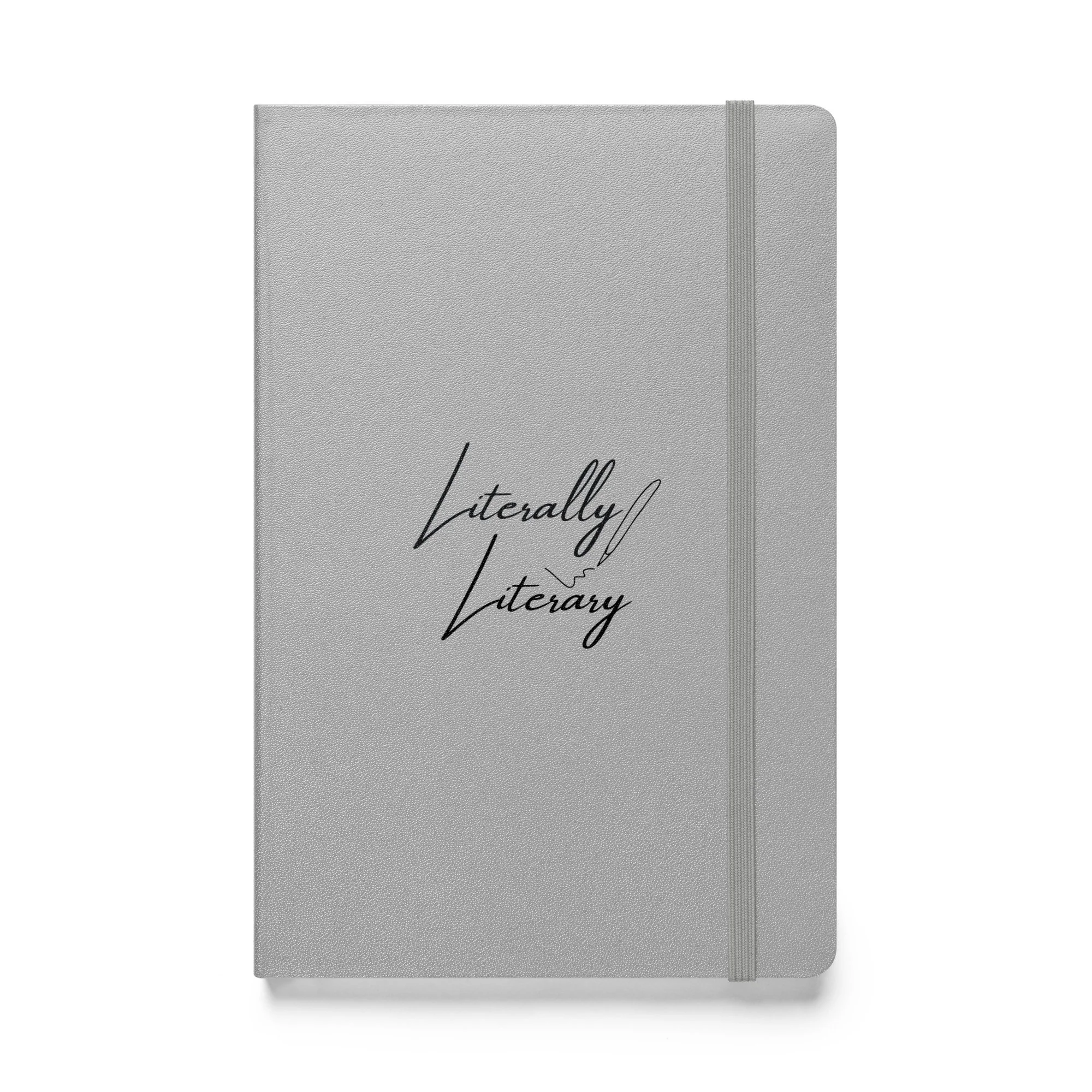 Literally Literary silver hardcover bound notebook, front