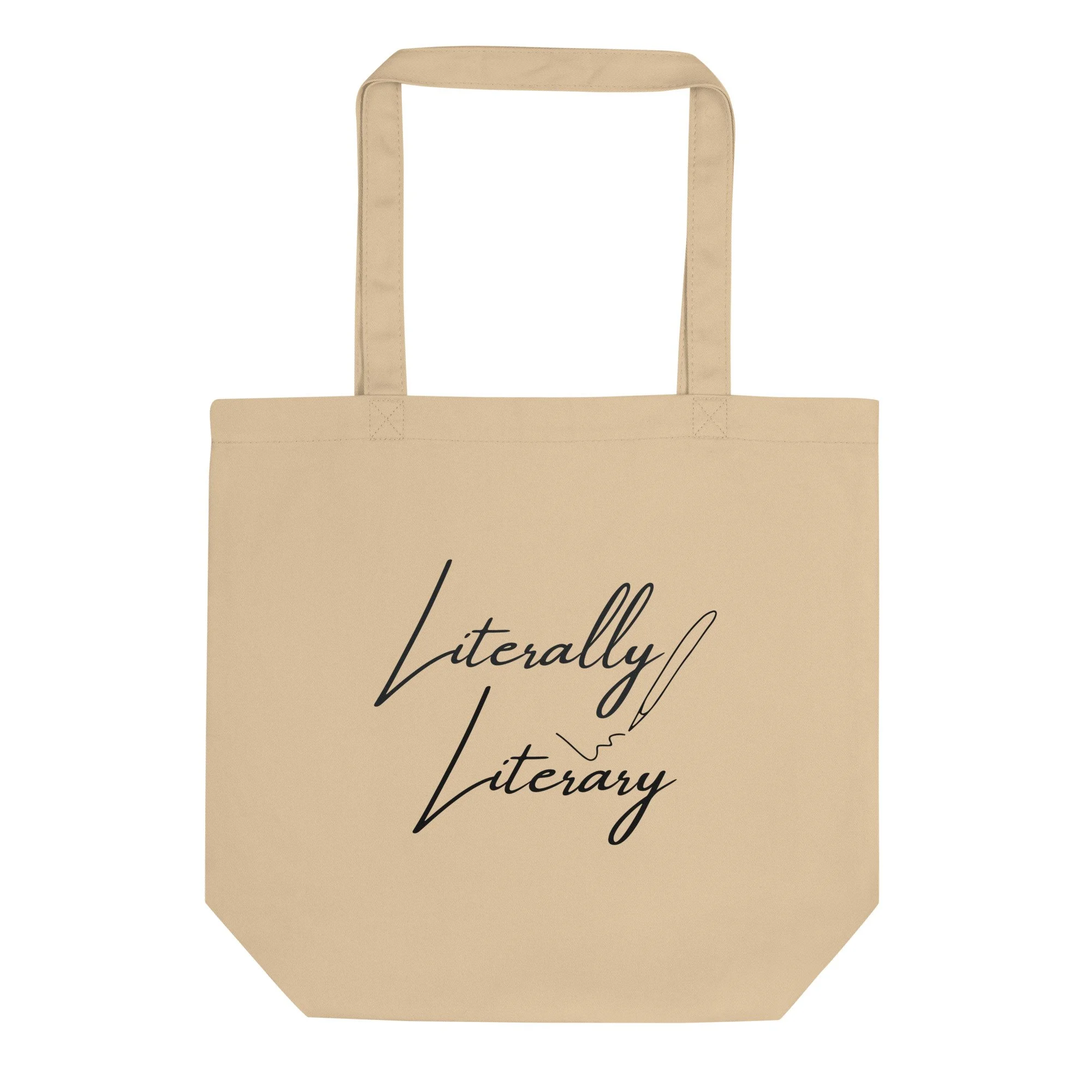 Literally Literary eco tote bag in oyster, front