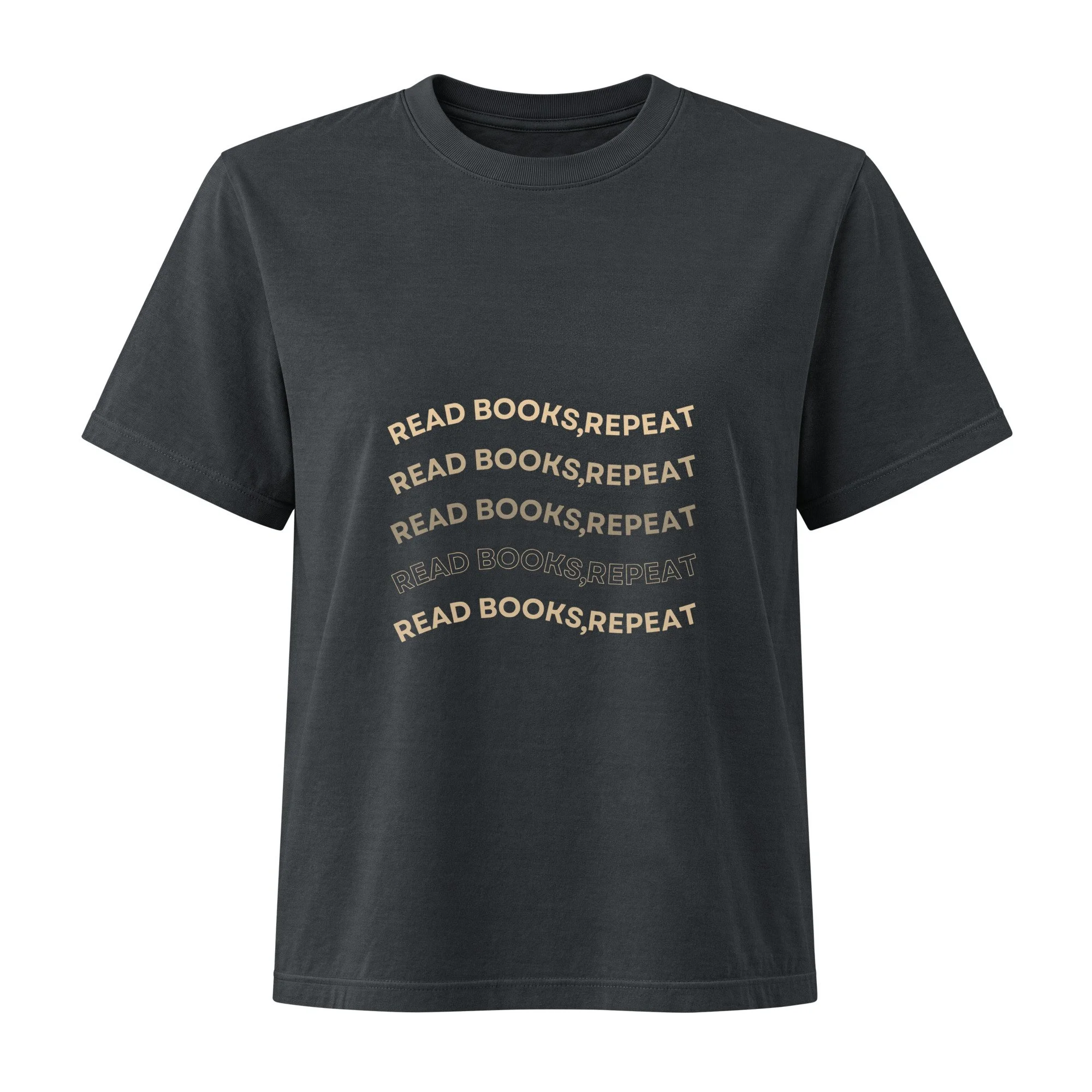 Literally Literary women's "Read More Books" heavyweight tee in washed black, front
