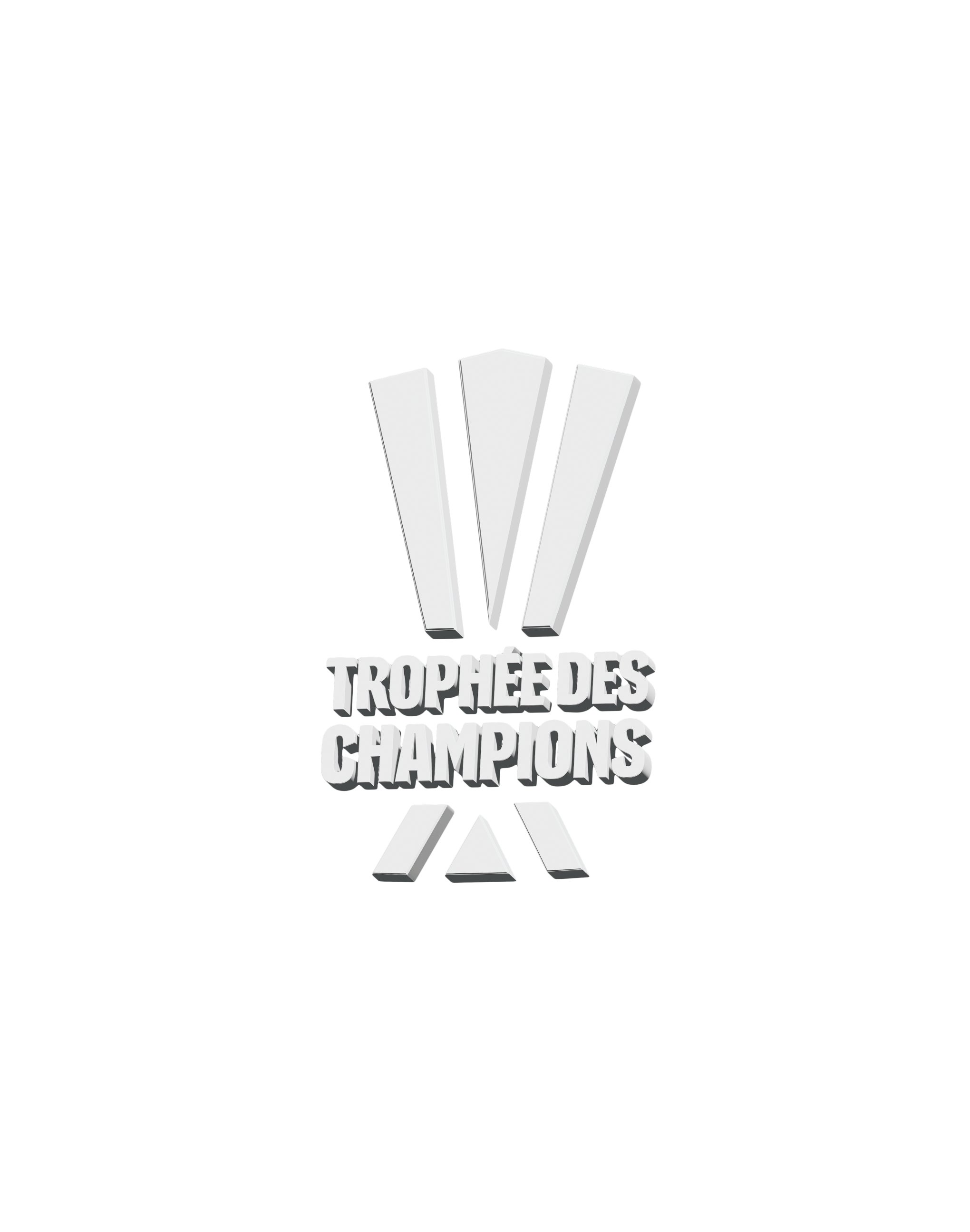 A black background with three white trophies in the center and the words "Trophées des Champions" in white 3D text below.