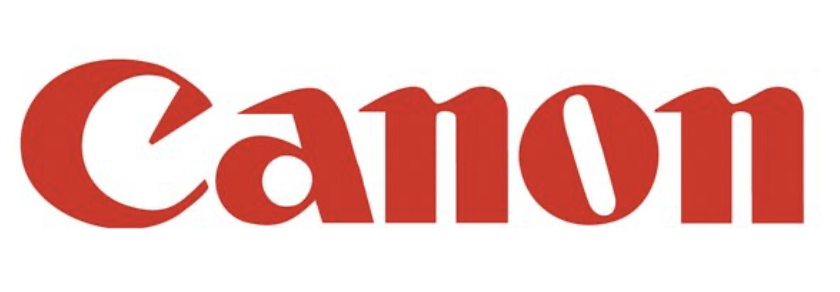 Canon-Logo in roter Schrift auf weißem Hintergrund