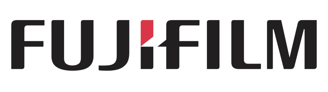 Das Logo von Fujifilm, bestehend aus schwarzem Text und einem roten Akzent im Buchstaben 'J'.