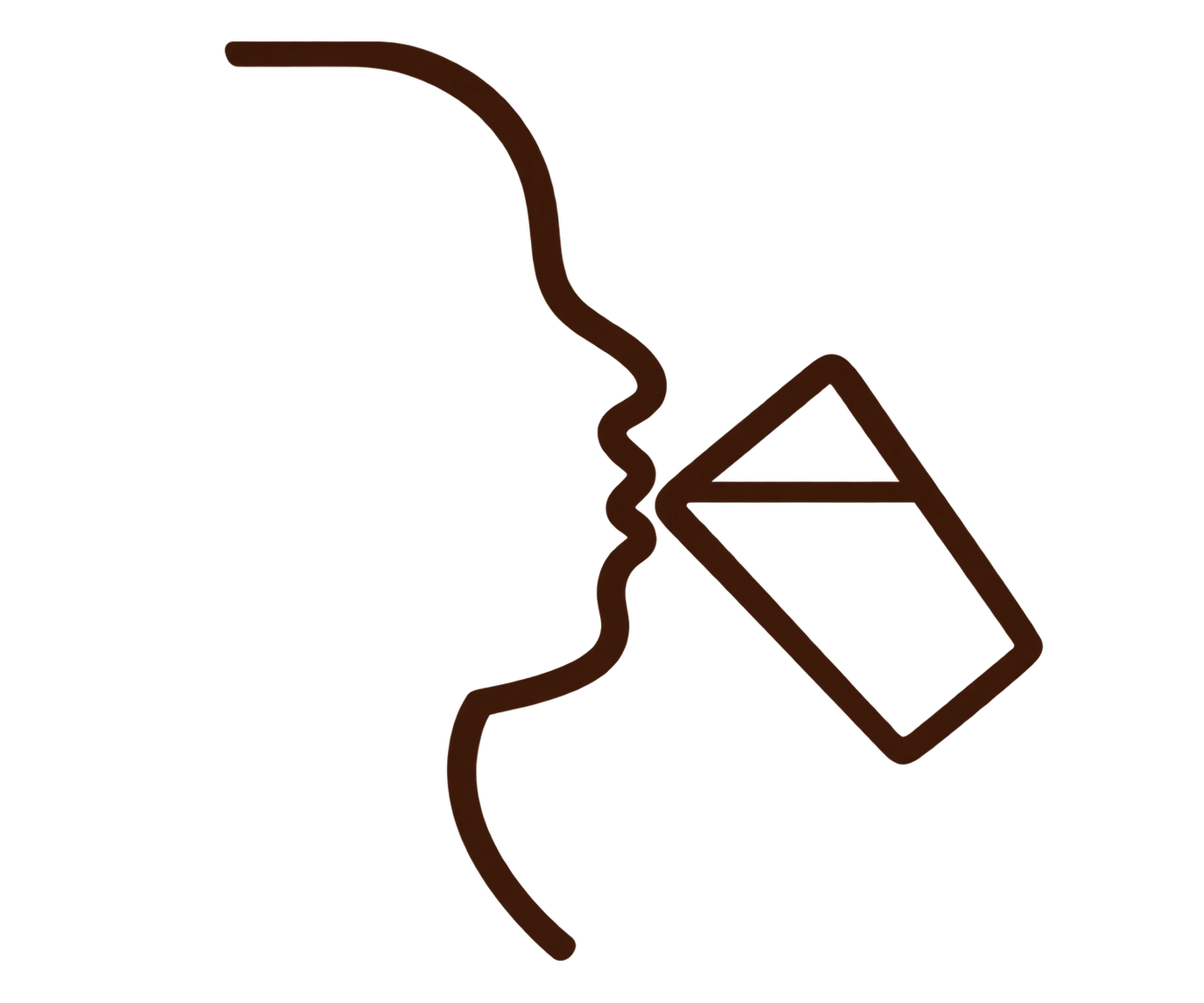 Minimalist line drawing of a person smoking a cigarette with a glass of drink nearby.