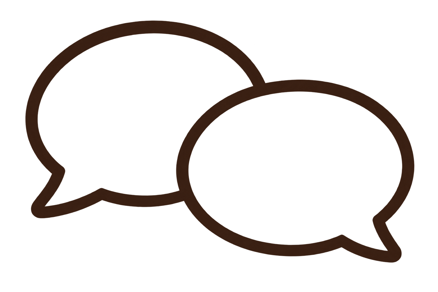 Two overlapping speech bubbles, one larger on the left and smaller on the right, both outlined in brown.