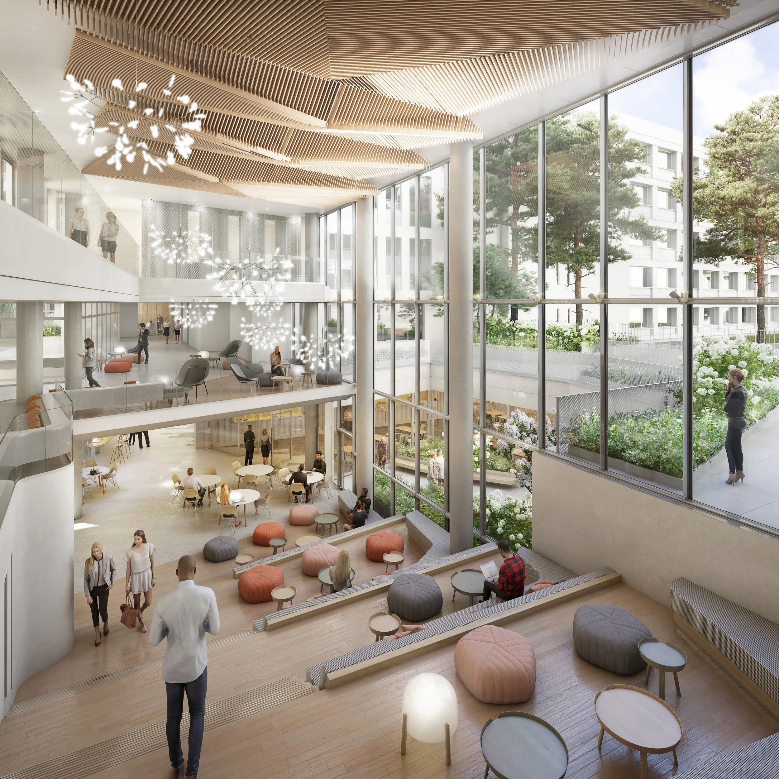 Composition de l'aménagement et des images 3D du grand Lobby.
