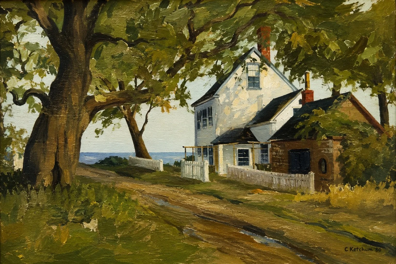 House on the Chesapeake, a 1980 oil painting of a white house among mature trees by Caroline Ketchum Lindsey 5.