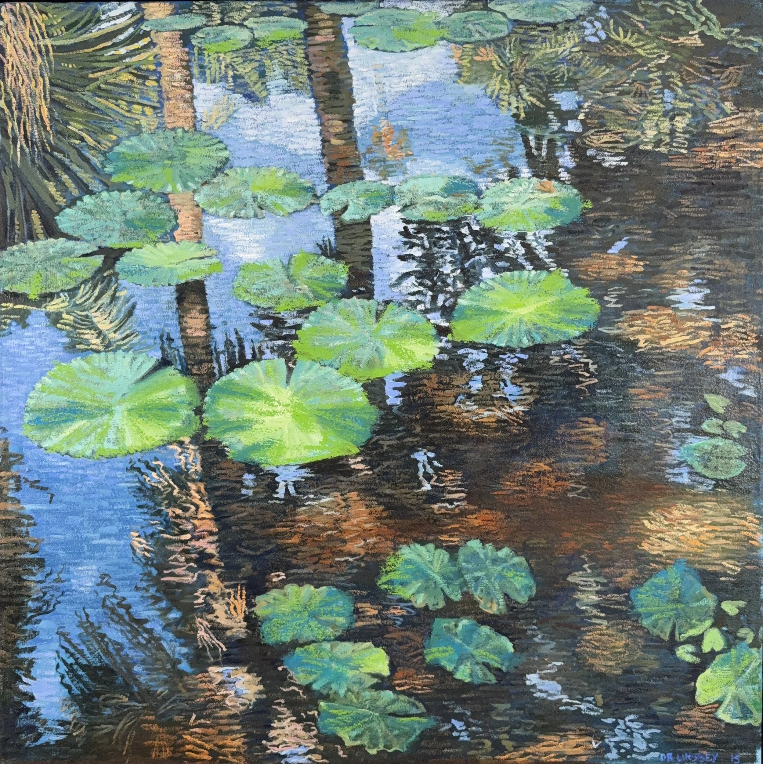 McKee Pond, a lily pond painting by Debbie Lindsey based on a photograph taken at McKee Gardens in Vero Beach, Florida