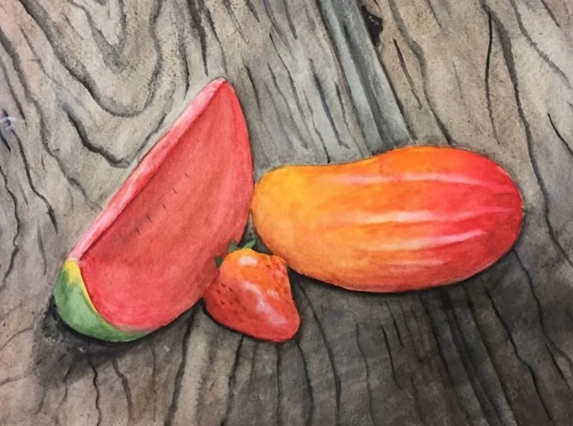 Fruit practice, gouache